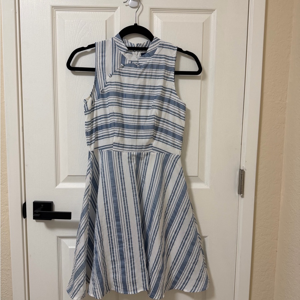 Blue & white striped sleeveless dress with lining—perfect for spring and summer.